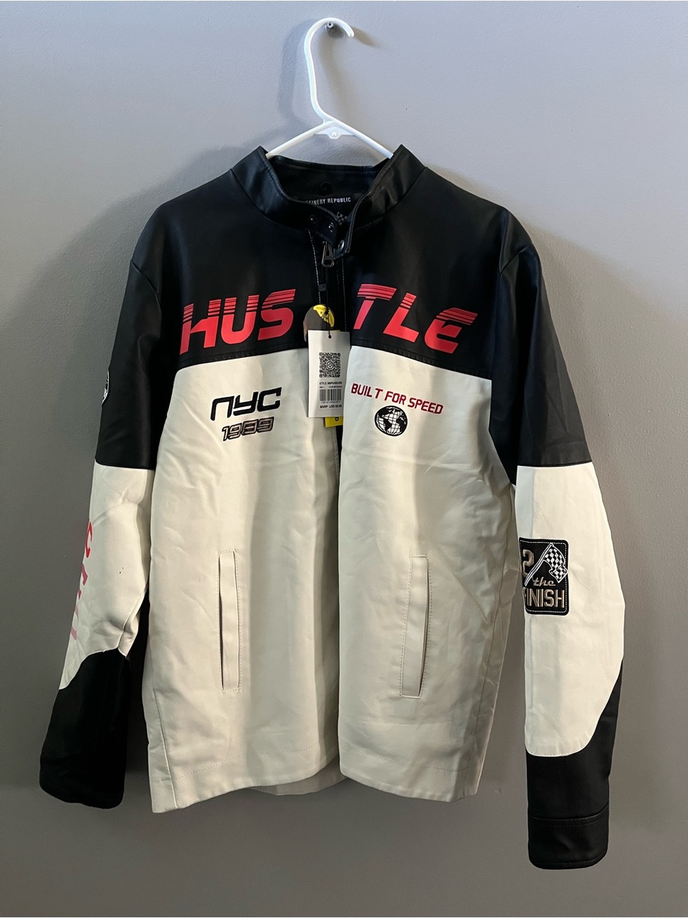 Hustle Black & White Racing Bomber Jacket